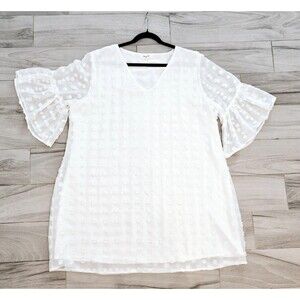 Blooming Jelly White Textured Puff Sleeve Dress Size XXXL - Elegant & Chic